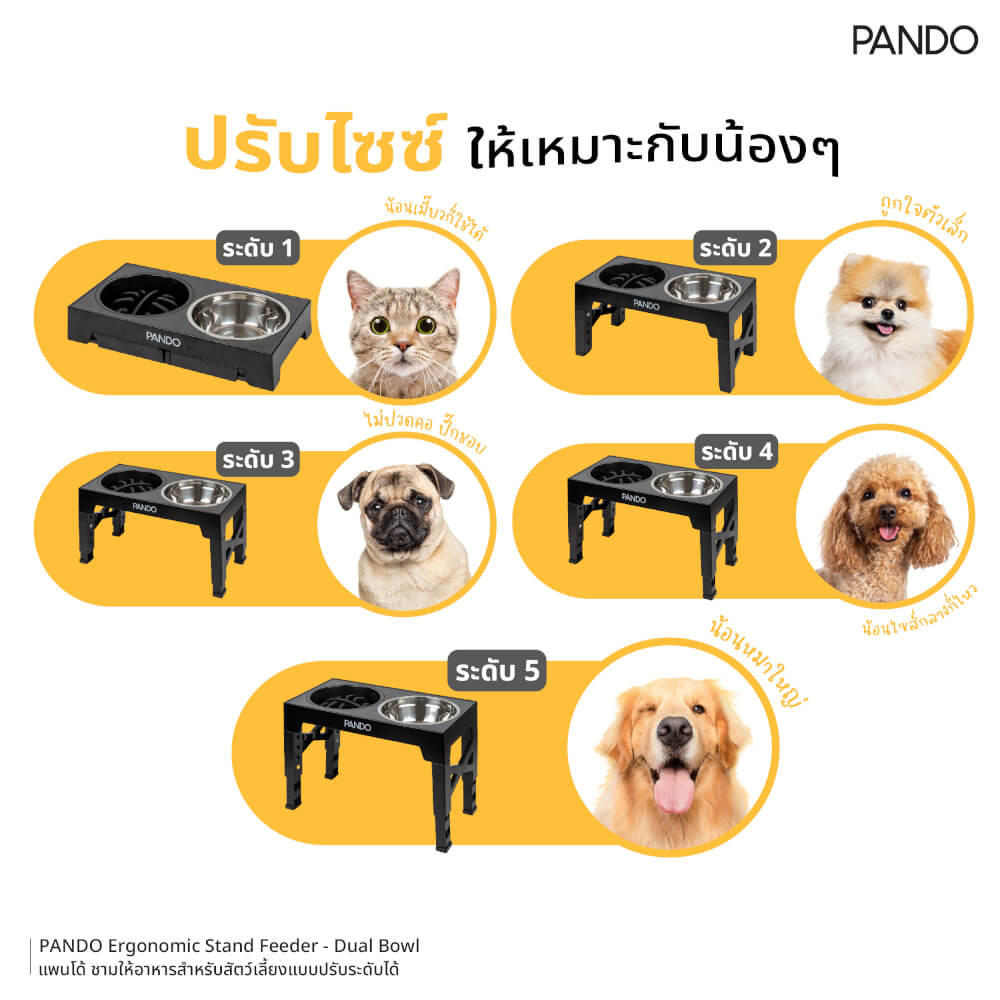 ามให้อาหารสำหรับสัตว์เลี้ยง PANDO ปรับได้ 5 ระดับ สีดำ